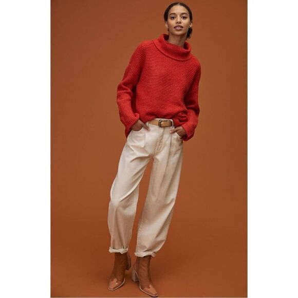 Anthropologie Oversized‎ Pilcro Cowl Neck Red Sweater Size S - Picture 2 of 12
